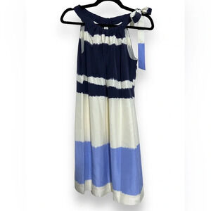 NWOT Banana Republic 100% Silk Sheath Halter blue& white ties at neck, lined.
